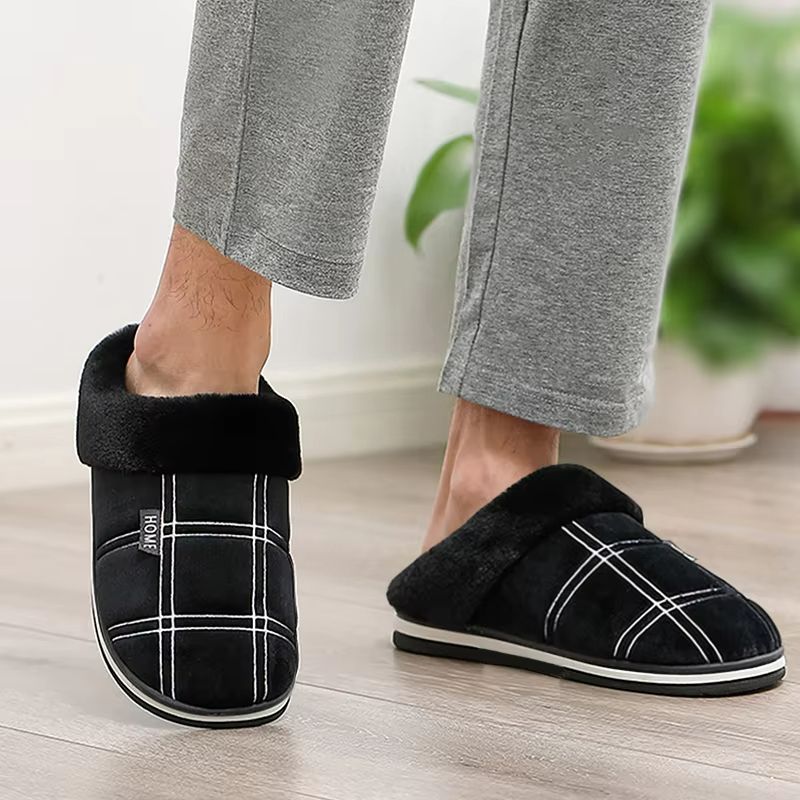 Mens Large Size Plaid House Slippers  Memory Foam Indoor Winter Shoes With Warm Plush  NonSlip Sole 1