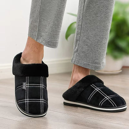 Mens Large Size Plaid House Slippers  Memory Foam Indoor Winter Shoes With Warm Plush  NonSlip Sole 1