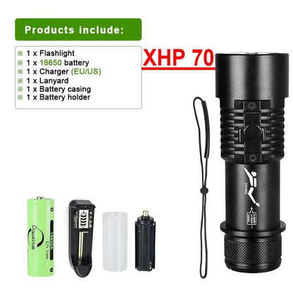 Rechargeable Diving Flashlight  Waterproof Submersible XHP70 LongRange Torch For Night Diving  Outd 7