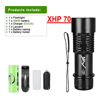 Rechargeable Diving Flashlight  Waterproof Submersible XHP70 LongRange Torch For Night Diving  Outd 8