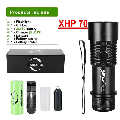 Rechargeable Diving Flashlight  Waterproof Submersible XHP70 LongRange Torch For Night Diving  Outd 9