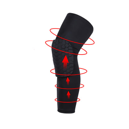 Knee Compression Pads Honeycomb Pad Long Leg Sleeve Brace, Sports Protection for Basketball Football Volleyball