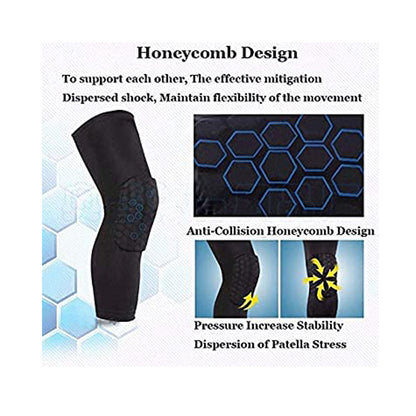 Knee Compression Pads Honeycomb Pad Long Leg Sleeve Brace, Sports Protection for Basketball Football Volleyball