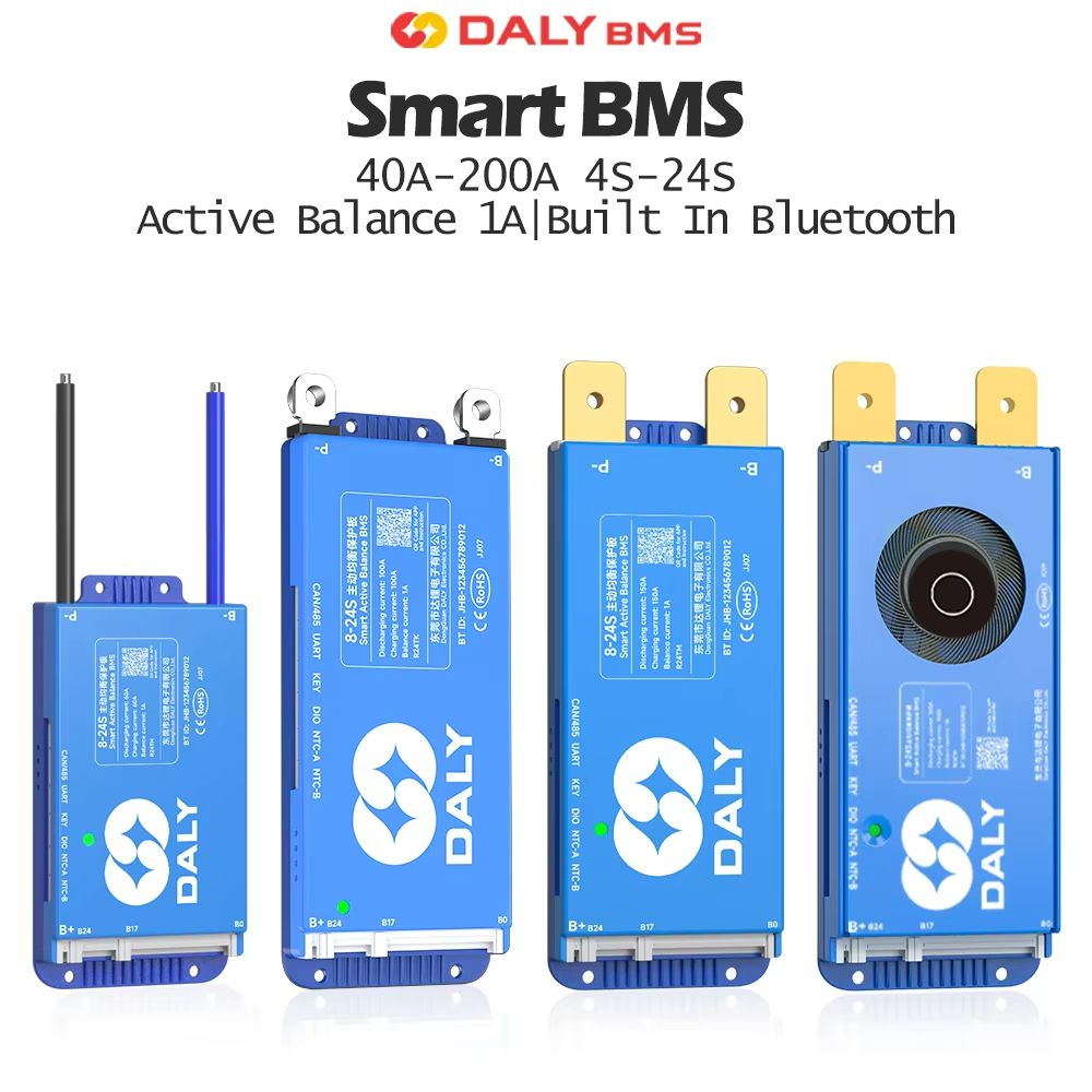 Daly Smart BMS with Bluetooth & WiFi – Active Balance Battery Management System for 12V–48V Packs, EV & Solar Protection