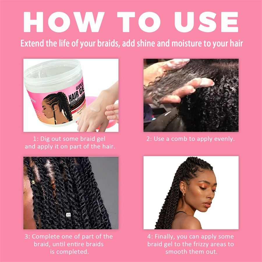 Professional Hair Gel for Women: Strong Hold Braids Gel for Cornrows, Twist, Refreshing Anti-Frizz Styling, Smoothing