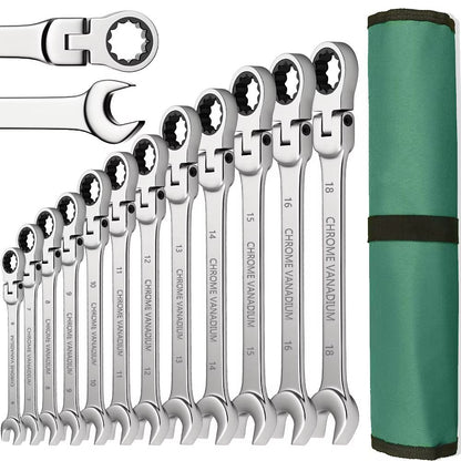Flexible Head Ratcheting Wrench Set 8–22mm – Metric Combination Spanner Kit with Carry Bag