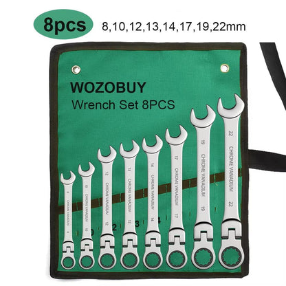 Flexible Head Ratcheting Wrench Set 822mm  Metric Combination Spanner Kit With Carry Bag 9