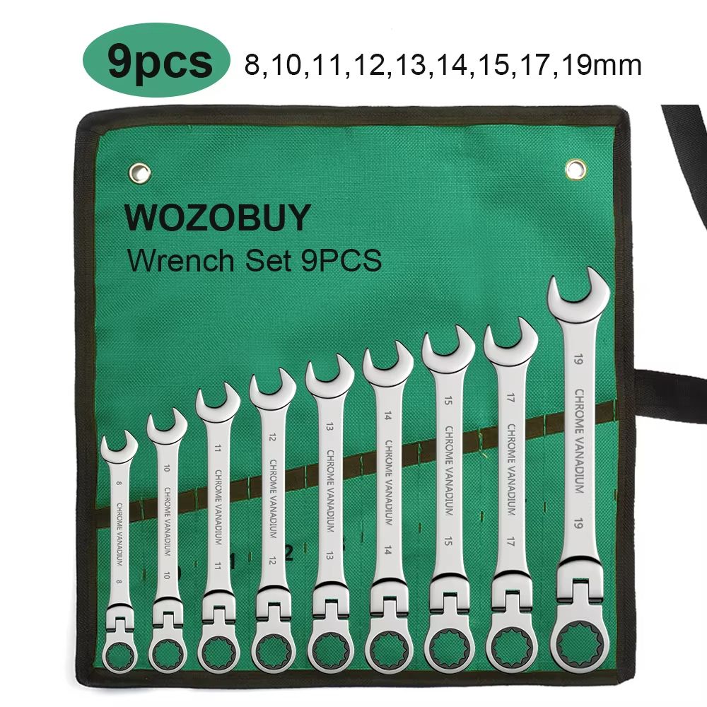 Flexible Head Ratcheting Wrench Set 822mm  Metric Combination Spanner Kit With Carry Bag 10