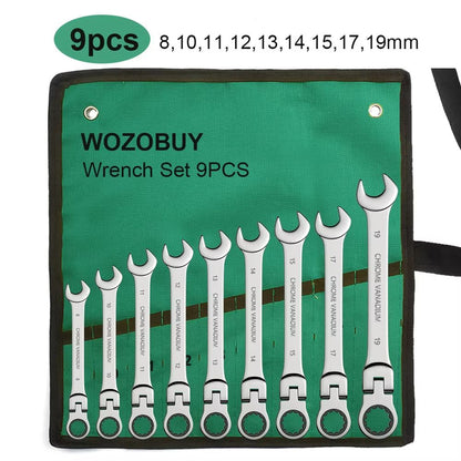 Flexible Head Ratcheting Wrench Set 822mm  Metric Combination Spanner Kit With Carry Bag 10