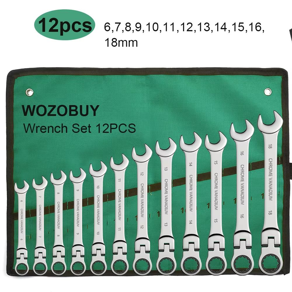 Flexible Head Ratcheting Wrench Set 822mm  Metric Combination Spanner Kit With Carry Bag 12