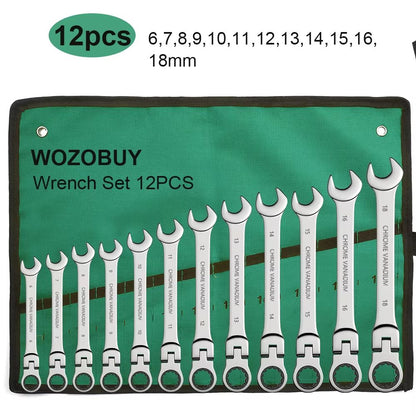 Flexible Head Ratcheting Wrench Set 822mm  Metric Combination Spanner Kit With Carry Bag 12