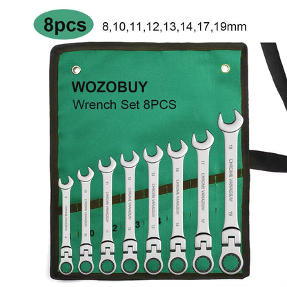 Flexible Head Ratcheting Wrench Set 822mm  Metric Combination Spanner Kit With Carry Bag 8