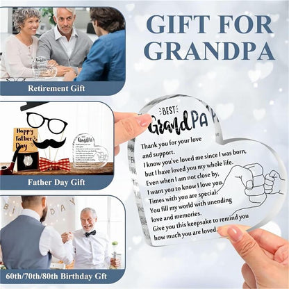 Grandpa Birthday Gift Acrylic Heart Keepsake, Grandpa Gifts from Grandchildren, Unique Sentimental Present