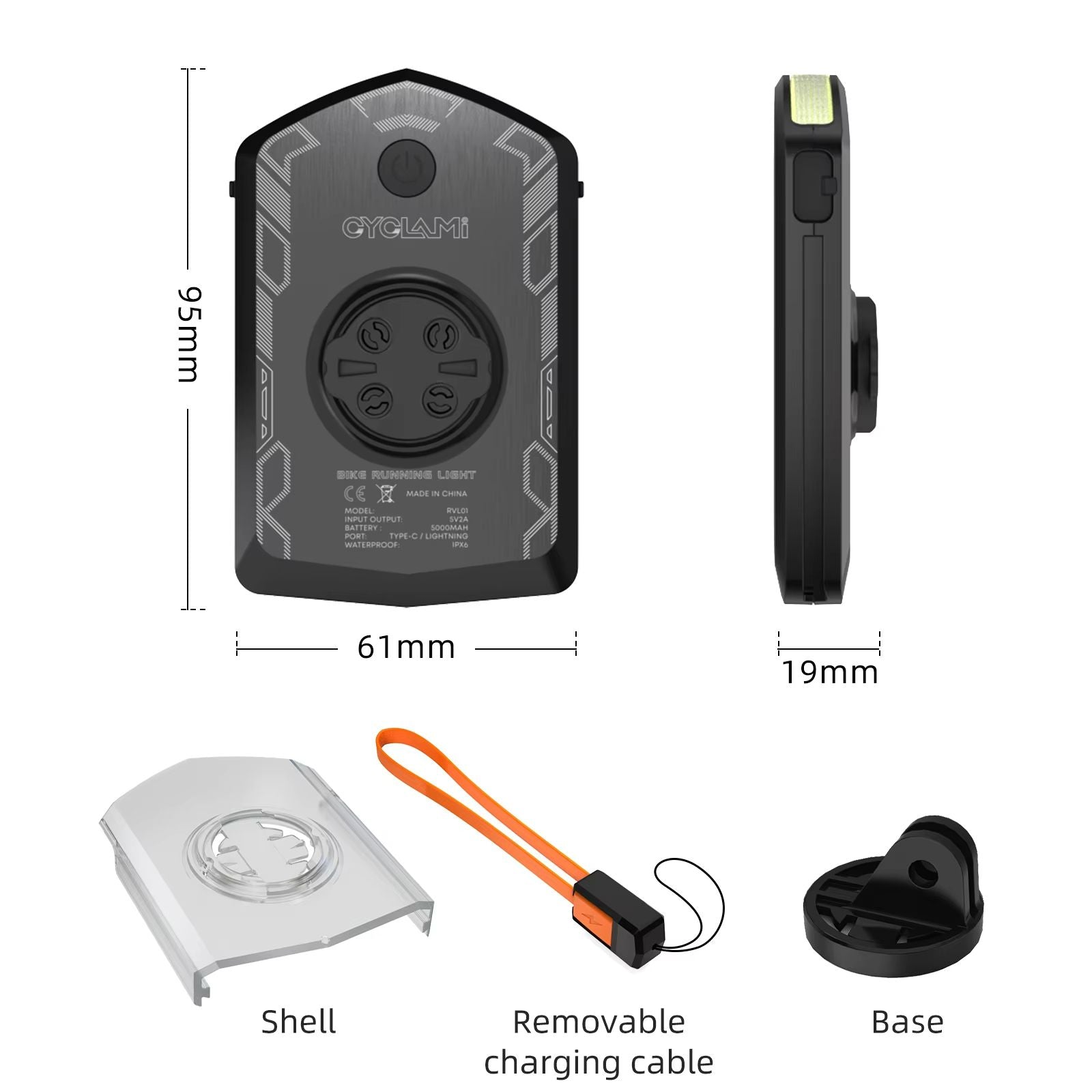 CYCLAMI RVL01 Rechargeable Bike Headlight  5000mAh USBC Front Bicycle Light Compatible With Garmin  6