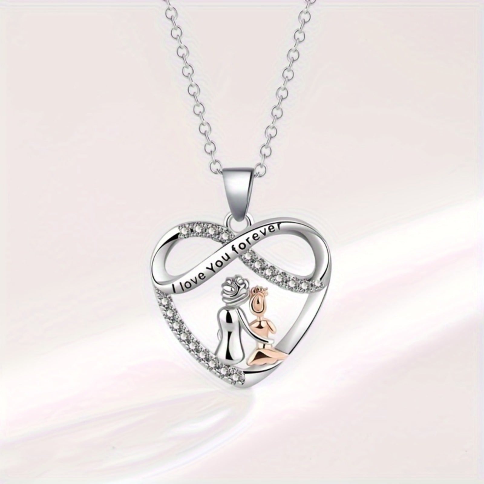 Endless Love Necklace for Grandma and Granddaughter, Copper Inlaid Zirconia Pendant, Birthday Gift, Holiday Gift