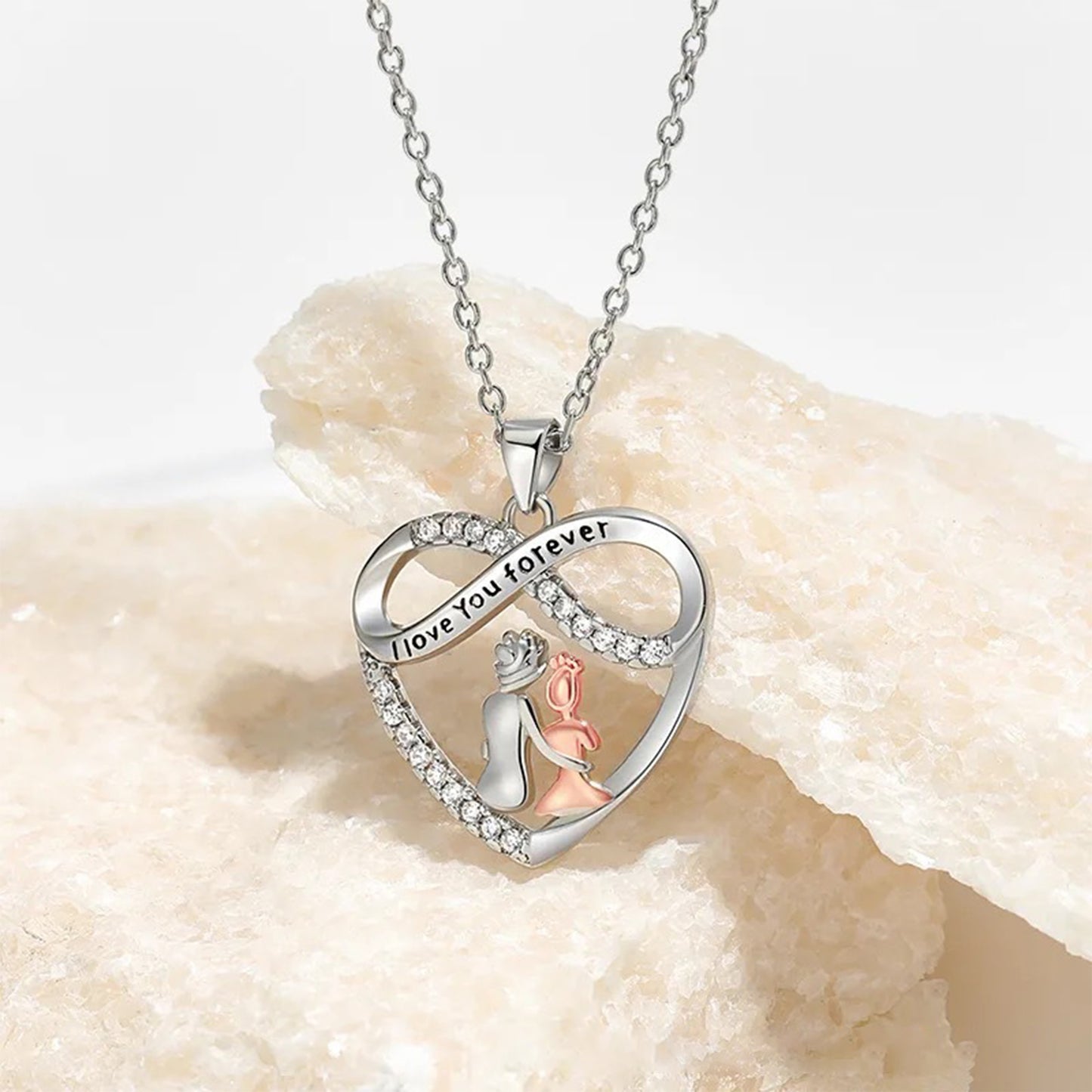 Endless Love Necklace for Grandma and Granddaughter, Copper Inlaid Zirconia Pendant, Birthday Gift, Holiday Gift