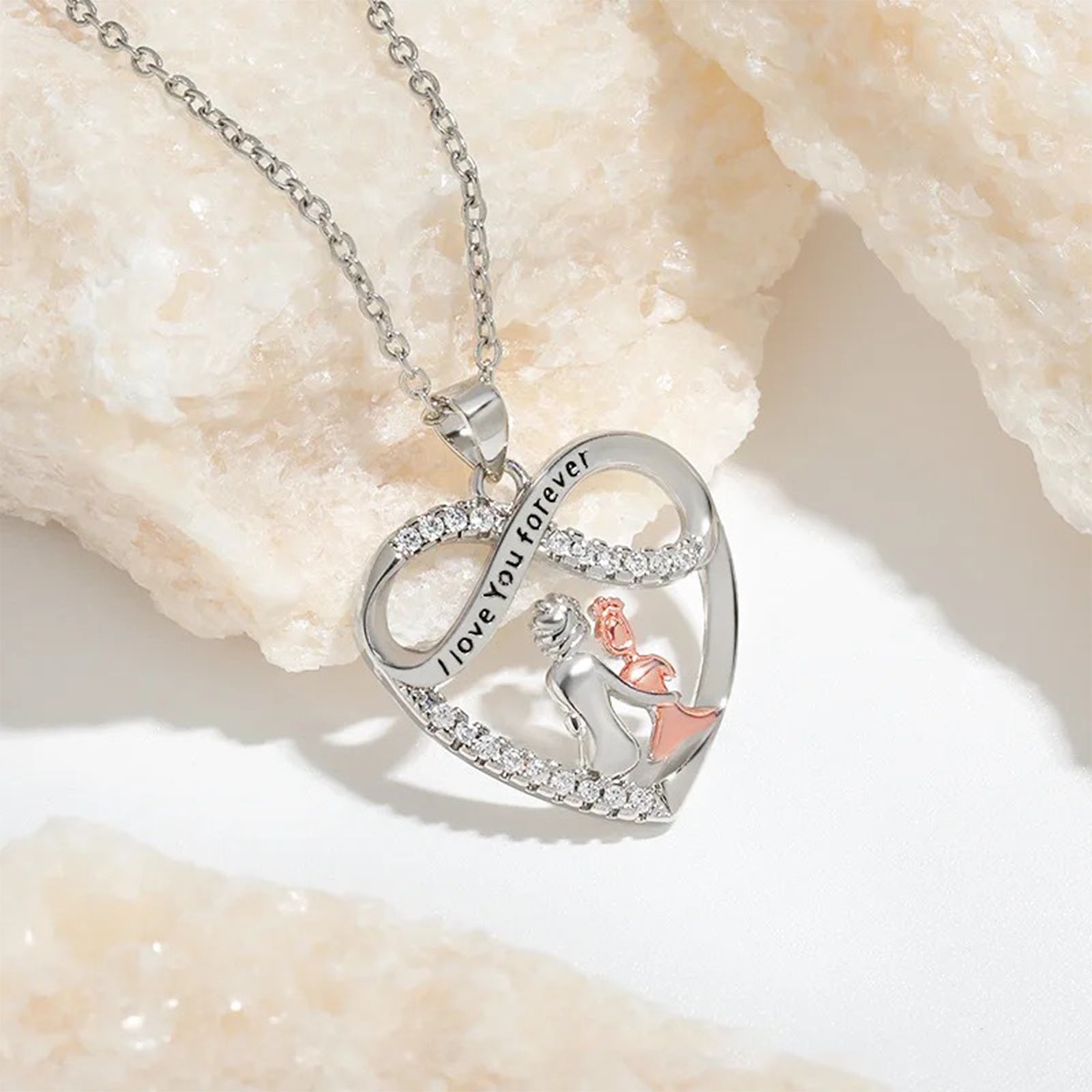 Endless Love Necklace for Grandma and Granddaughter, Copper Inlaid Zirconia Pendant, Birthday Gift, Holiday Gift