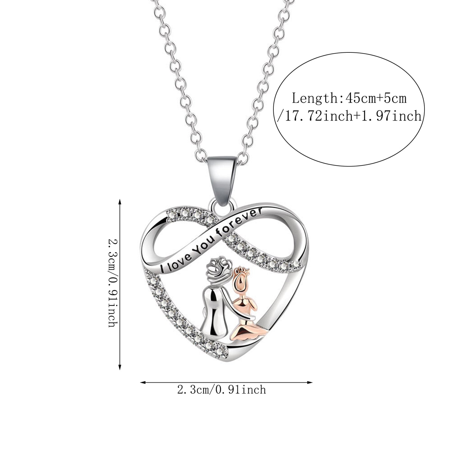 Endless Love Necklace for Grandma and Granddaughter, Copper Inlaid Zirconia Pendant, Birthday Gift, Holiday Gift