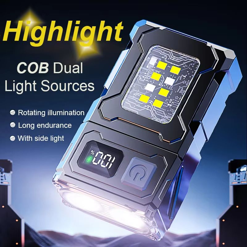 Multifunctional COB LED Flashlight – Portable Keychain Torch with Magnetic Base & Adjustable Angle for Camping, Work, an