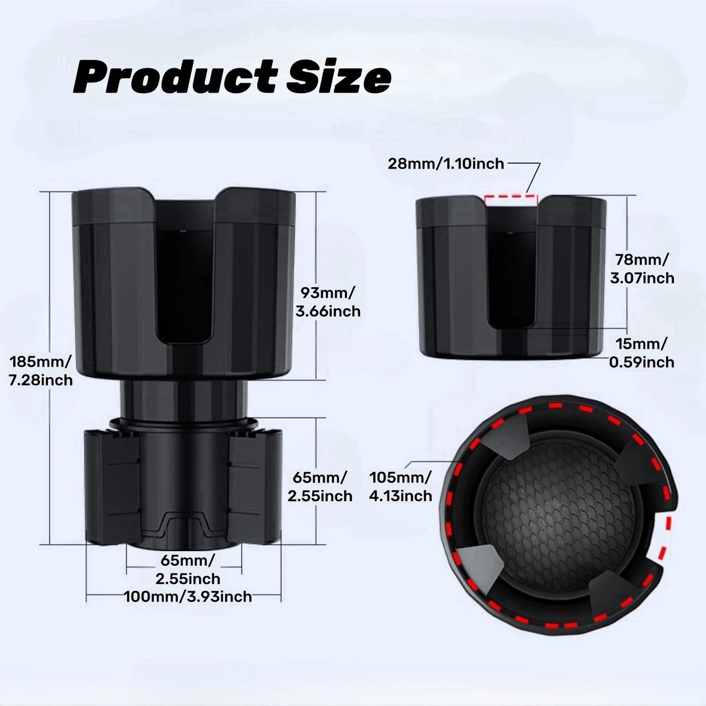 Upgraded Car Cup Holder Expander with Adjustable Base, Stable Auto Bottle Support Fits Universal Car Cup Holders