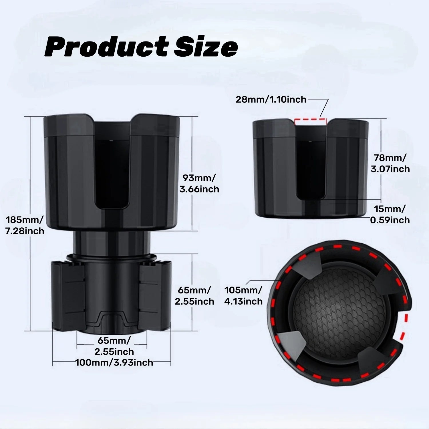 Upgraded Car Cup Holder Expander with Adjustable Base, Stable Auto Bottle Support Fits Universal Car Cup Holders