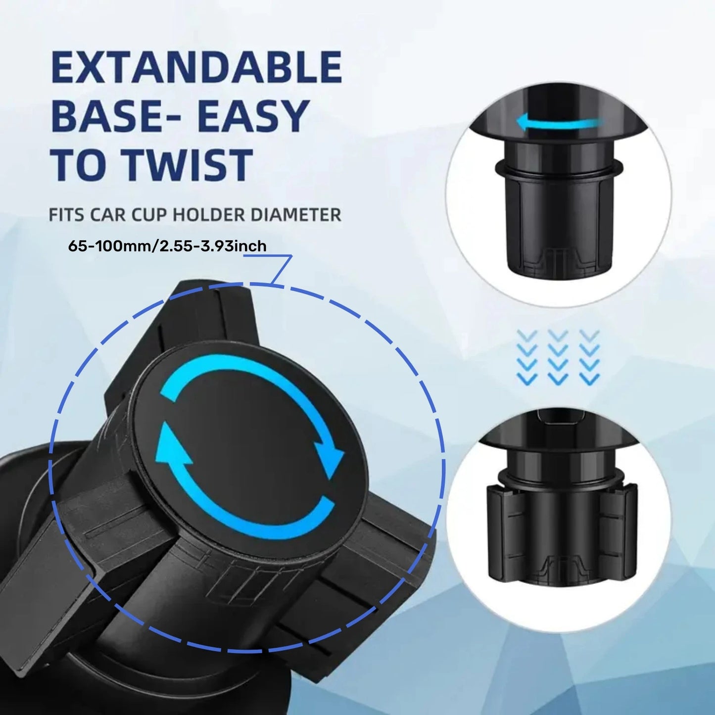 Upgraded Car Cup Holder Expander with Adjustable Base, Stable Auto Bottle Support Fits Universal Car Cup Holders