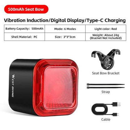 WEST BIKING Smart Bike Tail Light  Brake Sensing Rear Light With Digital Power Display  Auto OnOff 6