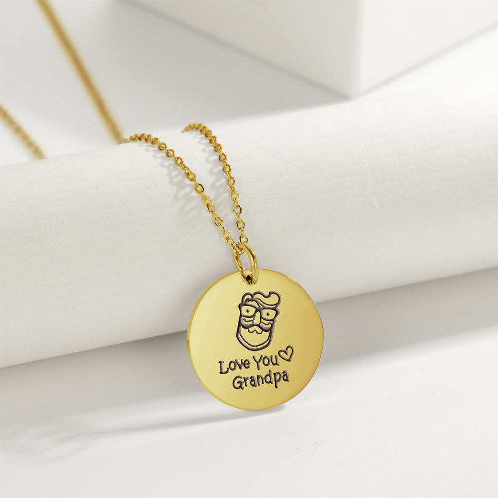 Grandpa Necklace Grandma Jewelry Family Chain Gift, Stainless Steel Pendant for Grandmother Grandfather Men Women