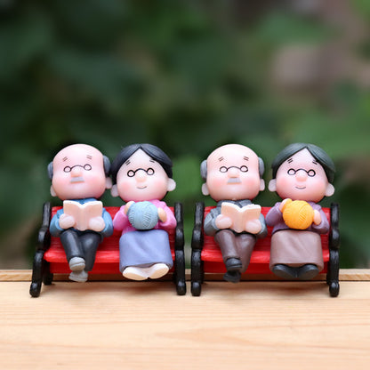 Sweety Lovers Old Couple Ornament, Mini Couple Figures Grandma Grandpa, Fairy Garden Figurines Miniature Xmas Gifts