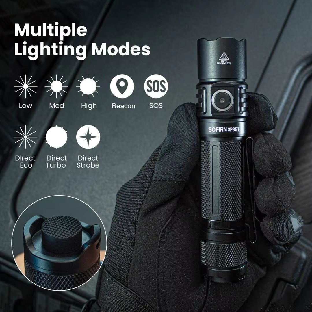 Sofirn SP35T Tactical Flashlight  3800 Lumen Powerful LED Torch With USBC Rechargeable Battery  Dua 3