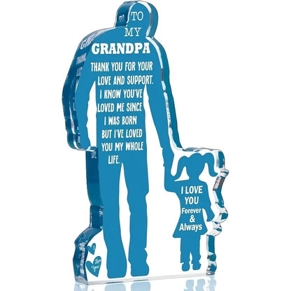 Contemporary Acrylic Grandpa and Granddaughter Figurine, No Electricity Needed, Unique Birthday Gift Fathers Day Present