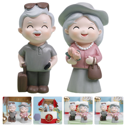 2pcs Resin Elderly Couple Statue, Traveling Grandparents Figurine, Loving Grandma Grandpa Desktop Ornament Home Garden
