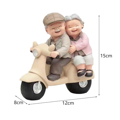 Wedding Anniversary Old Couple Figurine Grandparents Gift, Him and Her Together Resin Statue for Desk Fireplace Decor