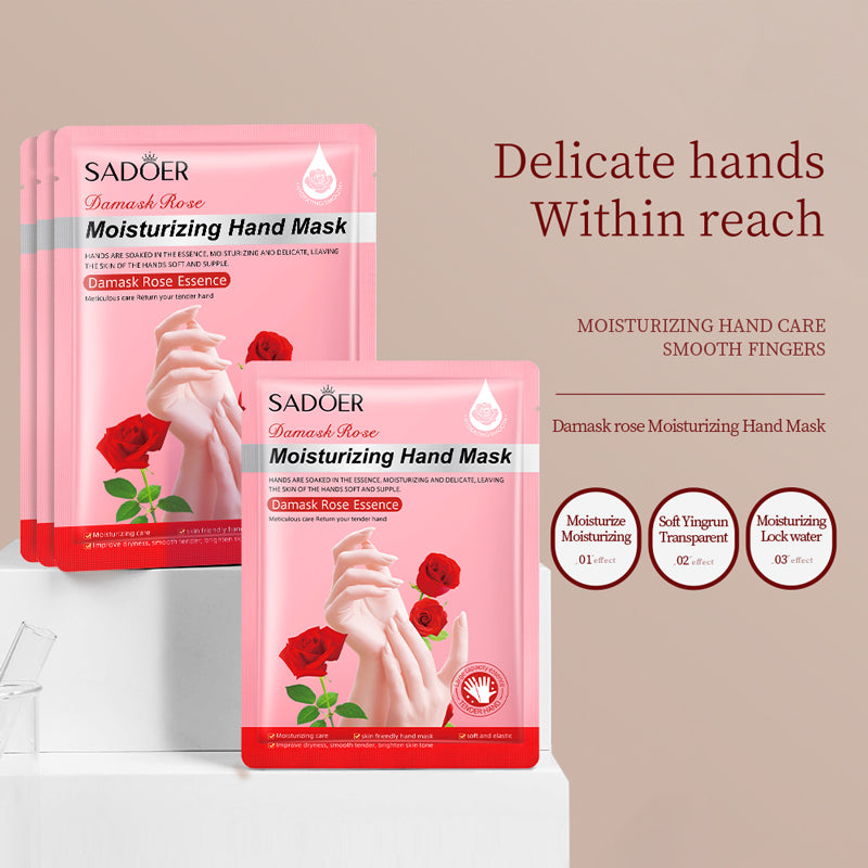 SADOER Rose Moisturizing Hand Mask Gloves, Whitening & Nourishing Anti-Aging Treatment for Hydrating and Exfoliating