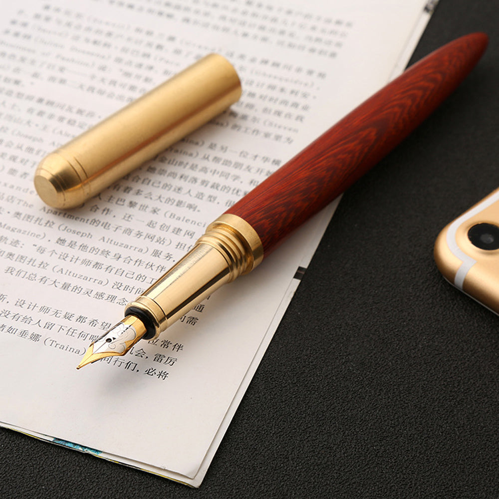 Luxury Retro Wood Bronze Fountain Pen Wooden Office Writing Calligraphy Pen For Business Art And St 3