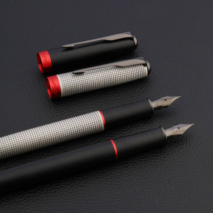 Classic Luxury Fountain Pen with Checkered Grab, Ash Feather Arrow Design, Tungsten Steel Black Nib, Ink Writing Pen