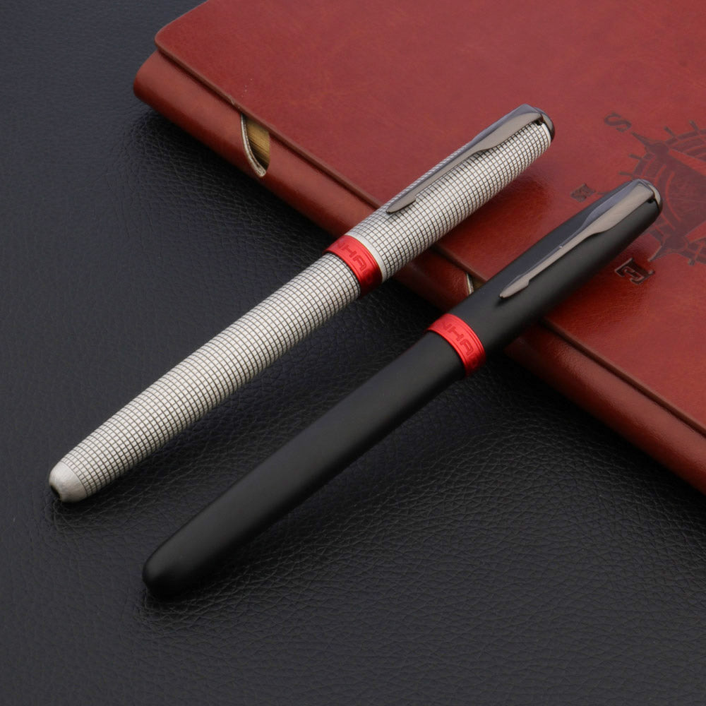 Classic Luxury Fountain Pen with Checkered Grab, Ash Feather Arrow Design, Tungsten Steel Black Nib, Ink Writing Pen