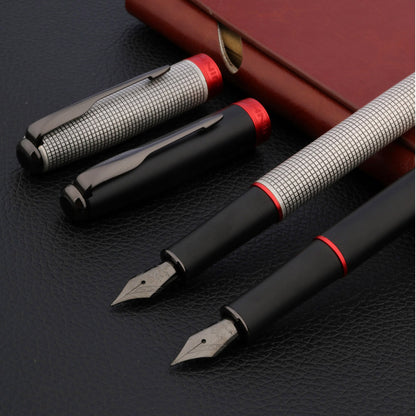 Classic Luxury Fountain Pen with Checkered Grab, Ash Feather Arrow Design, Tungsten Steel Black Nib, Ink Writing Pen