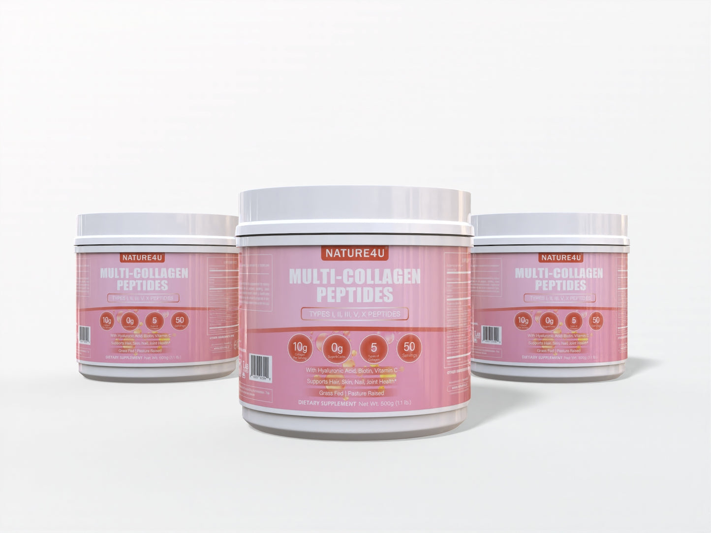 Nature4U Multi Collagen Peptides Powder with Biotin, Hyaluronic Acid, Vitamin C, 10g Dose for Healthy Hair, Skin, Nail