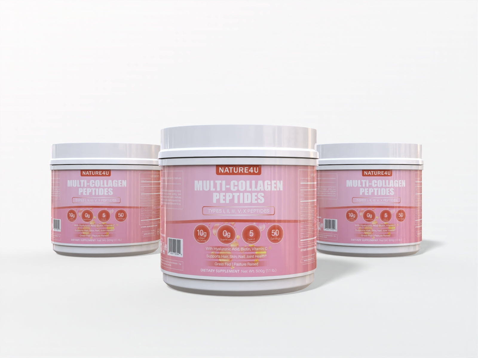 Nature4U Multi Collagen Peptides Powder with Biotin, Hyaluronic Acid, Vitamin C, 10g Dose for Healthy Hair, Skin, Nail