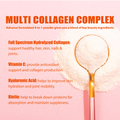 Nature4U Multi Collagen Peptides Powder with Biotin, Hyaluronic Acid, Vitamin C, 10g Dose for Healthy Hair, Skin, Nail