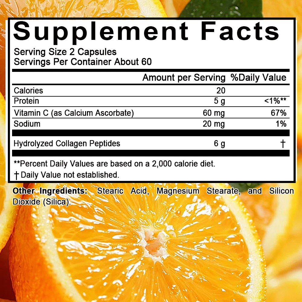 Bcuelov Hydrolyzed Collagen Peptides Plus Vitamin C, 120 Capsules for Healthy Hair, Skin, Nails, Joints Bones Support