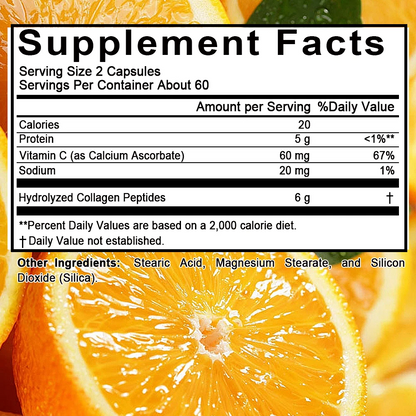 Bcuelov Hydrolyzed Collagen Peptides Plus Vitamin C, 120 Capsules for Healthy Hair, Skin, Nails, Joints Bones Support