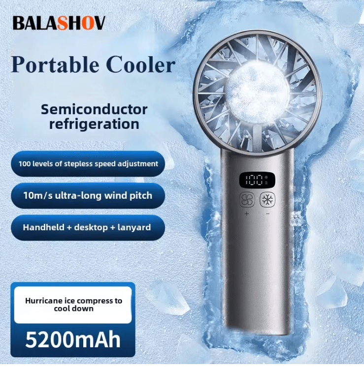 ChillBreeze Portable Handheld Fan with Ice Compress and USB Rechargeable Power