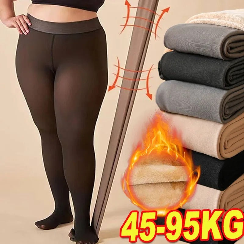 Winter Thermal Opaque Leggings High Waist, Plus Size Fleece Lined Tights Women, Warm Insulated Fake Sheer Tights
