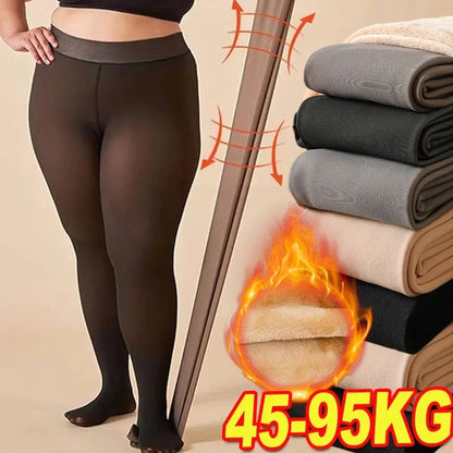 Winter Thermal Opaque Leggings High Waist, Plus Size Fleece Lined Tights Women, Warm Insulated Fake Sheer Tights