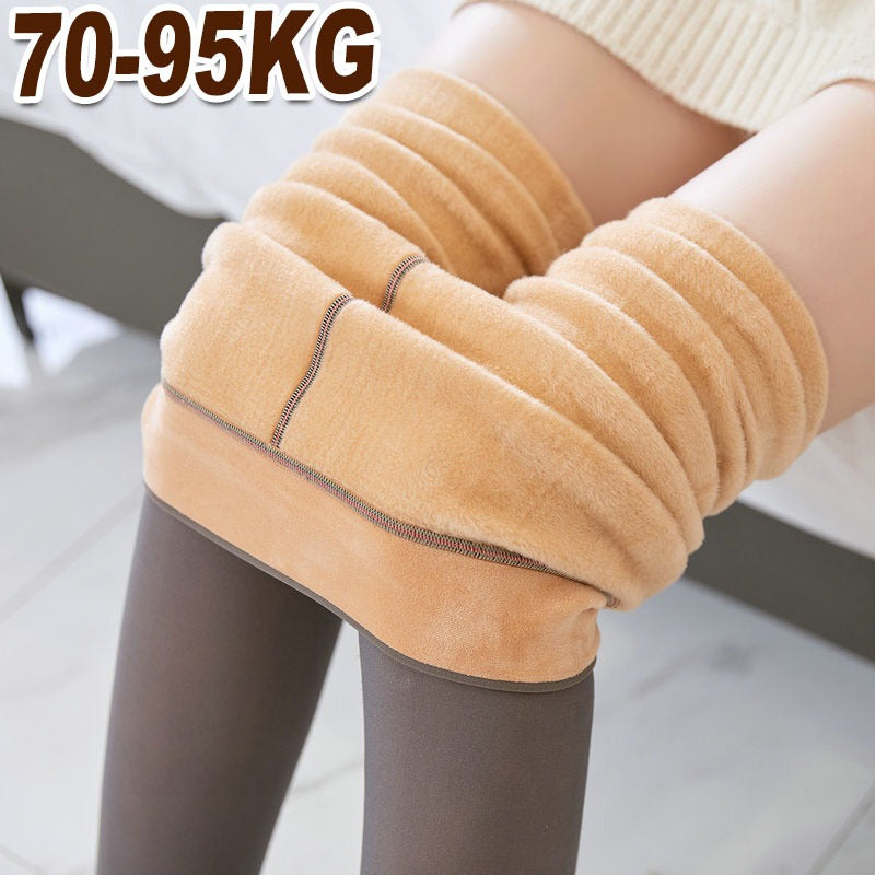Winter Thermal Opaque Leggings High Waist, Plus Size Fleece Lined Tights Women, Warm Insulated Fake Sheer Tights
