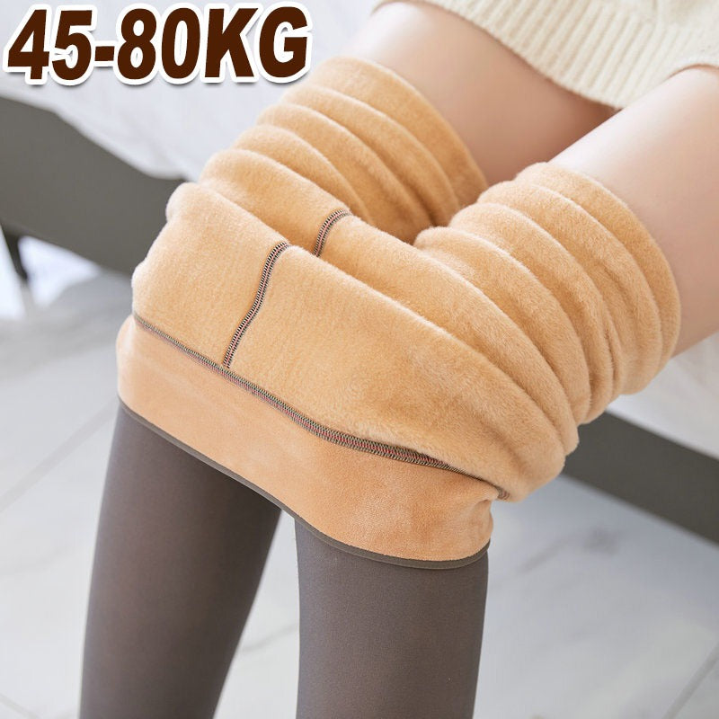 Winter Thermal Opaque Leggings High Waist, Plus Size Fleece Lined Tights Women, Warm Insulated Fake Sheer Tights