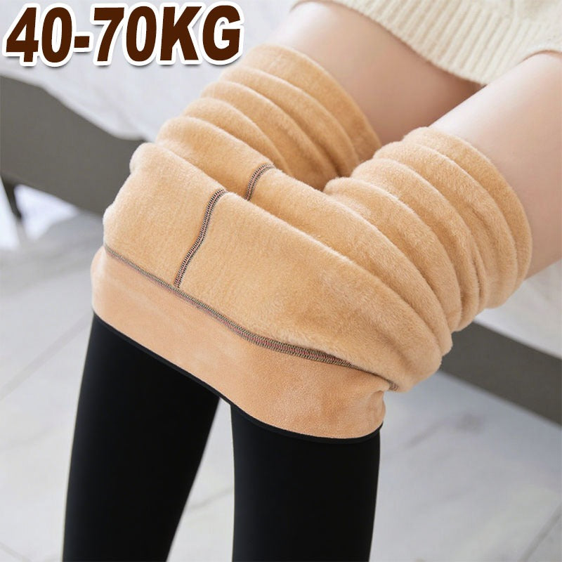 Winter Thermal Opaque Leggings High Waist, Plus Size Fleece Lined Tights Women, Warm Insulated Fake Sheer Tights