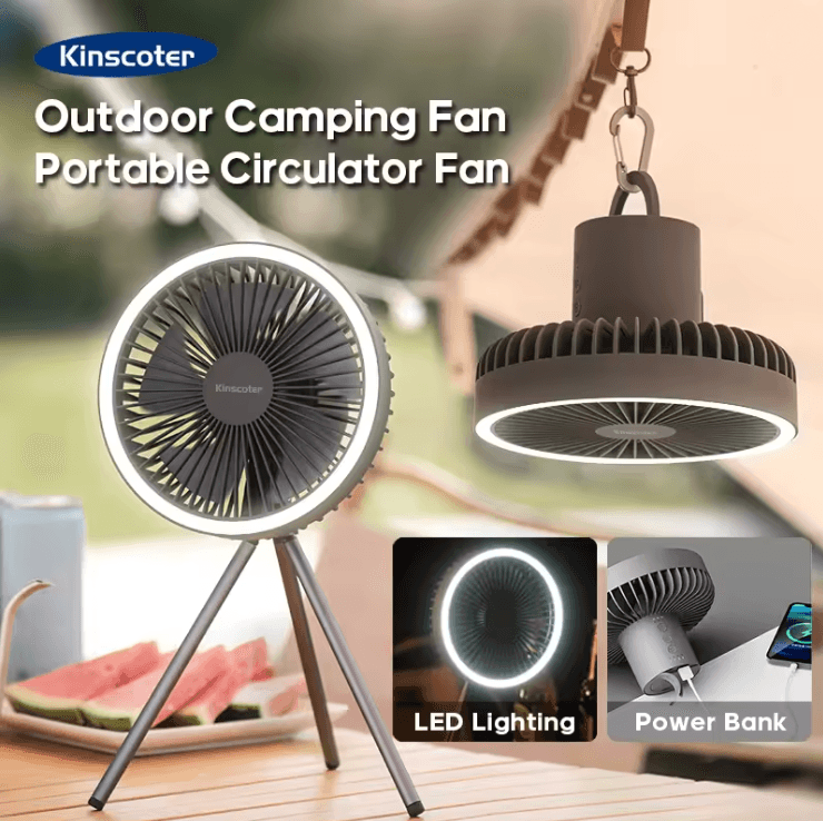 BreezeMax Rechargeable Camping Fan with Power Bank and LED Light